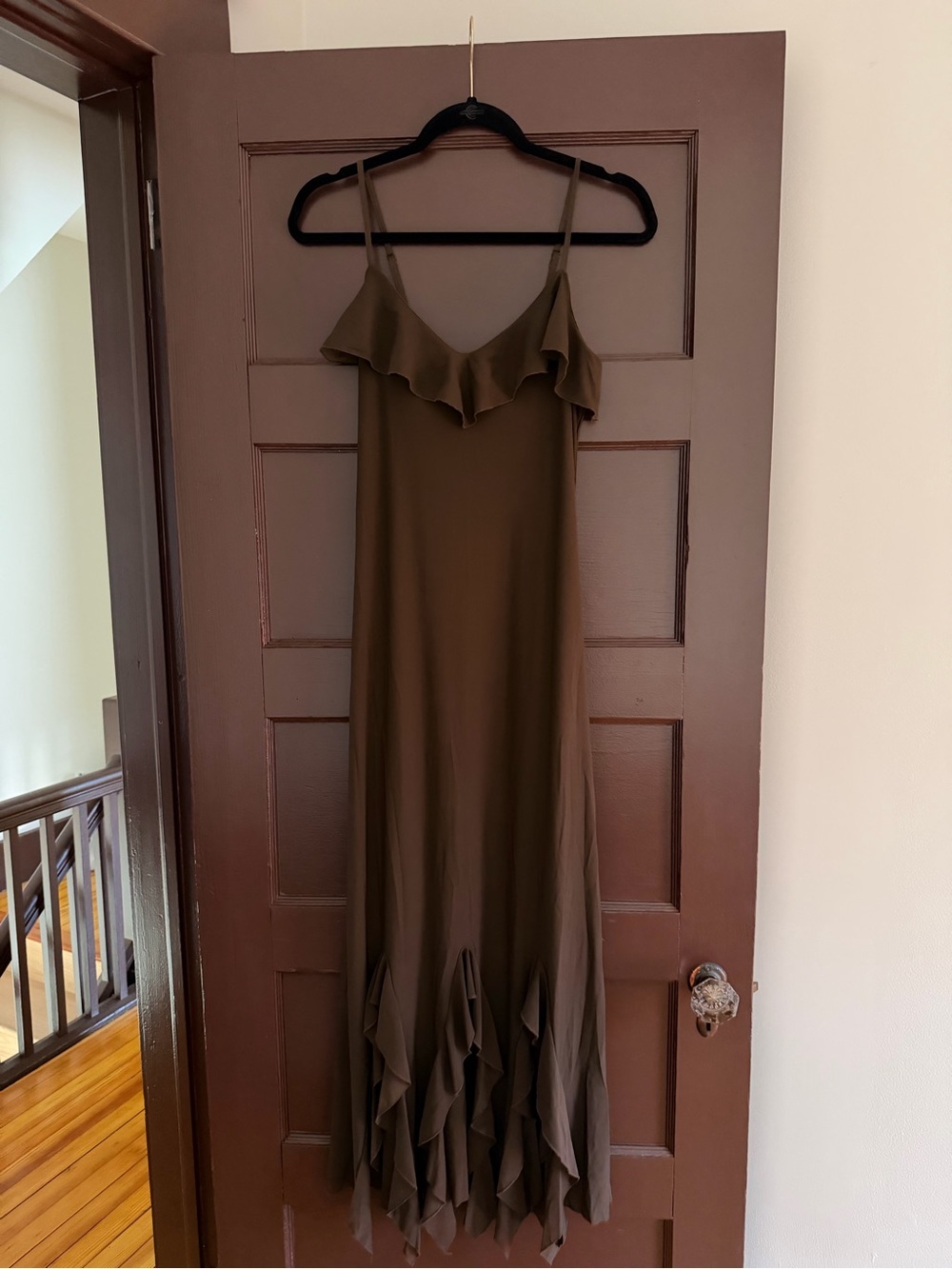 Steve Madden Brown Ruffle-Trim Maxi Dress